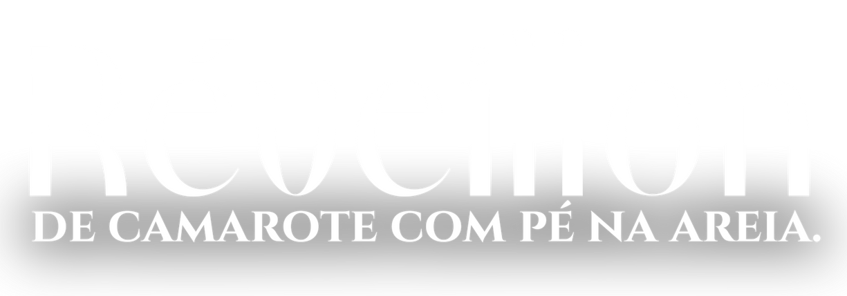 Logo branco “Reunião de camarote com pé na areia” sobre fundo azul-claro.