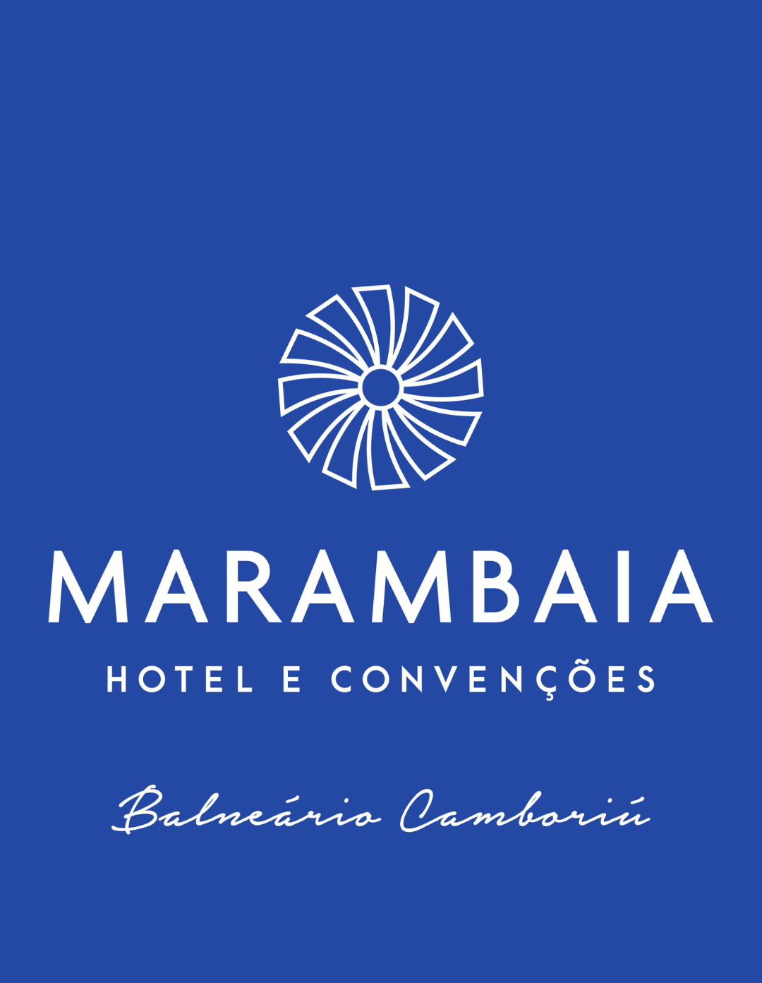 Blue Marambaia Hotel e Convenções logo with white flower emblem and Balneário Camboriú text