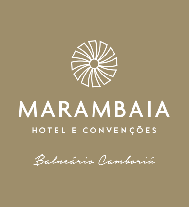 Marambaiá Hotel e Convenções logo in white on a beige background, with Balneário Camboriú text below