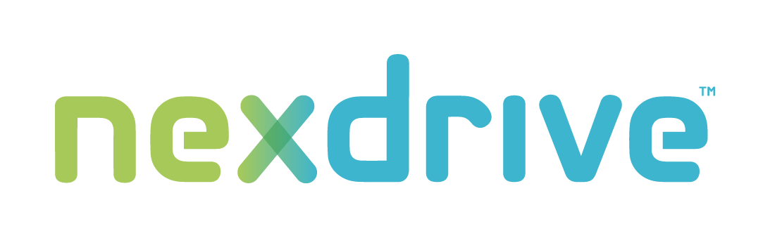 Nexdrive logo in green and blue lowercase text