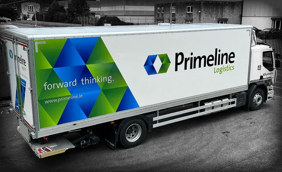 Primeline truck image commercial fleet branding with graphics by wrapco.ie