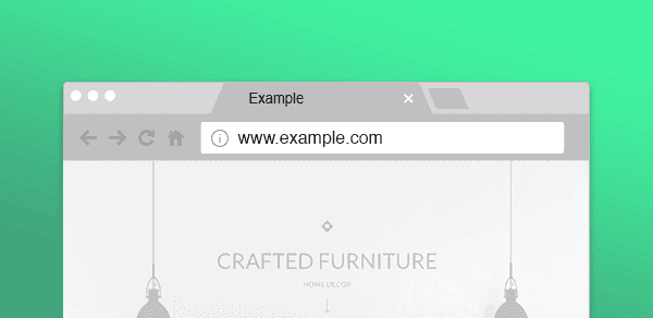 Browser window showing a furniture website mockup on a green background