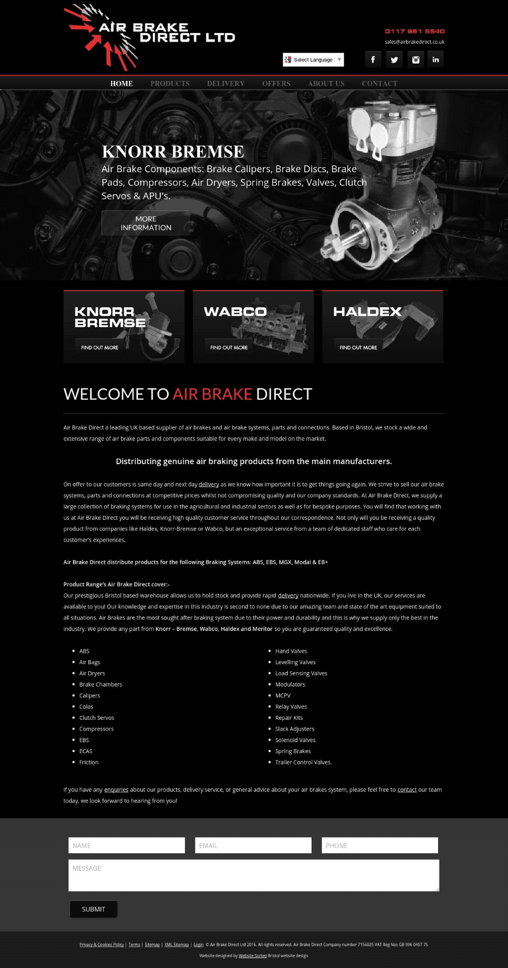 Dark gothic website homepage with skull logo, navigation, featured banner, and text sections