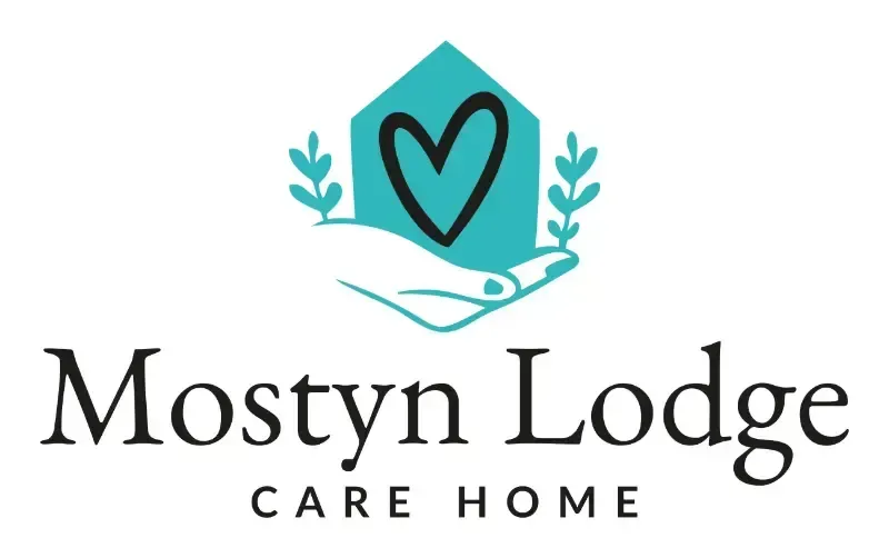 Logo for Mostyn Lodge Care Home with a heart symbol.