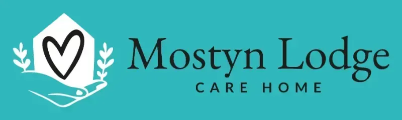 Logo for Mostyn Lodge Care Home with a hand holding a house with a heart inside.