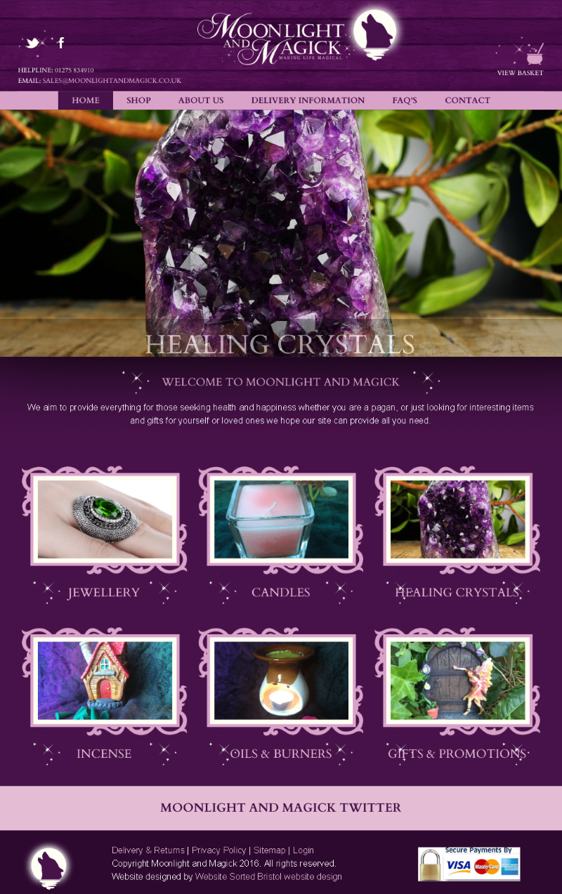 Purple crystal on a violet-themed jewelry website, with several crystal and pendant thumbnails below