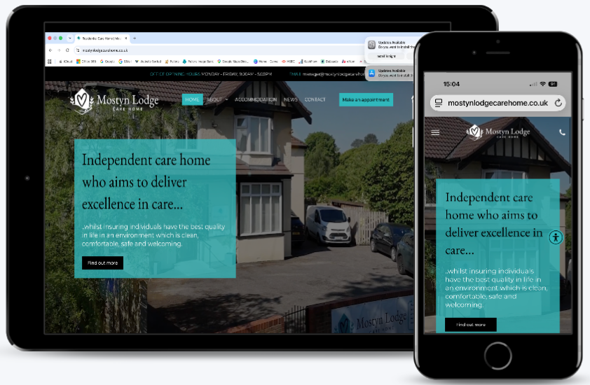 Responsive website displayed on desktop, laptop, tablet, and phone screens