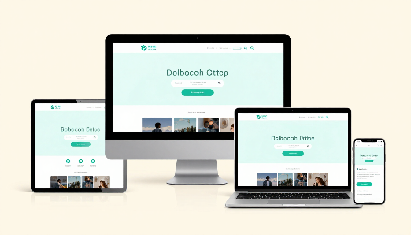 Responsive website displayed on desktop, laptop, tablet, and phone screens