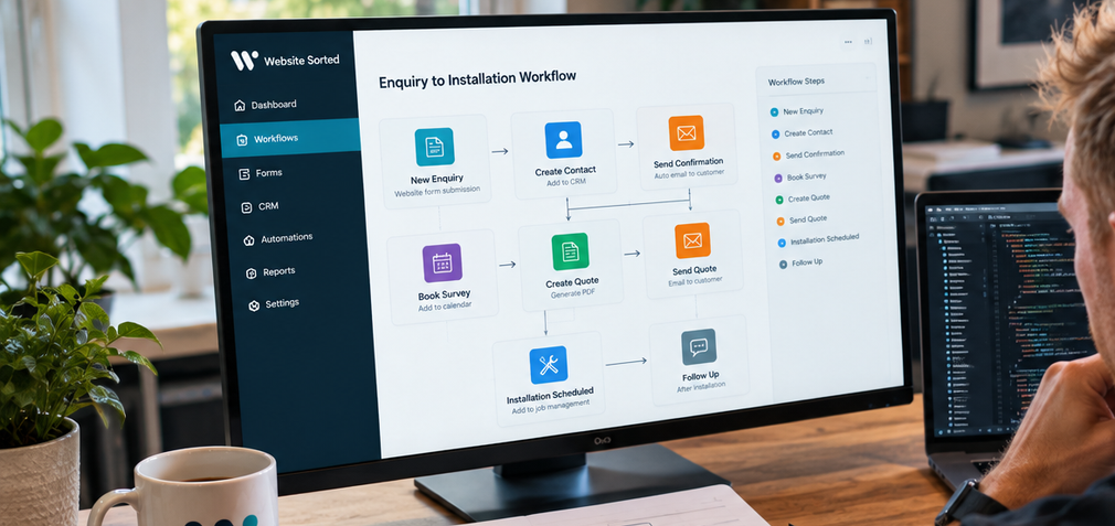 Desktop, laptop, tablet, and phone displaying a responsive website with colorful app icons