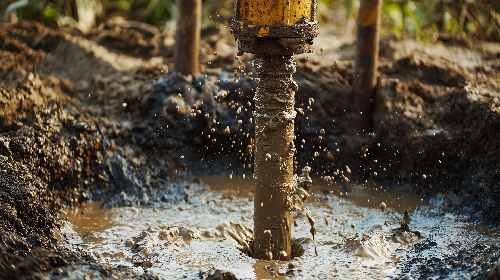 Drilling machine splashing mud in hole Drilling machine splashing mud in hole