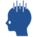 A blue icon of a person 's head with a tear coming out of it.