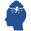 A person 's head with a cloud and lightning bolt in it.