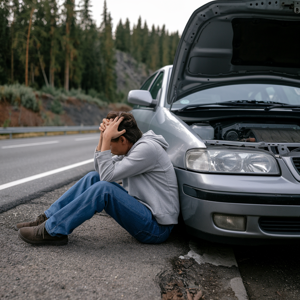 Guy waiting for Roadside Rescure
