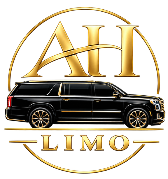 Gold AH Limo logo with a black luxury SUV inside a gold circle and the word &ldquo;LIMO&rdquo; below