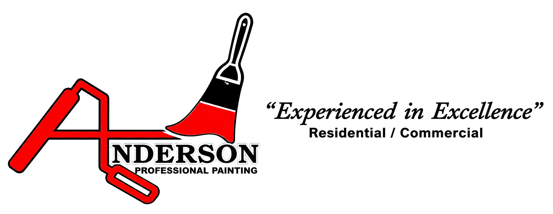 Anderson Painting logo with red house-shaped A and brush, tagline &ldquo;Experienced in Excellence&rdquo; Residential | Commercial