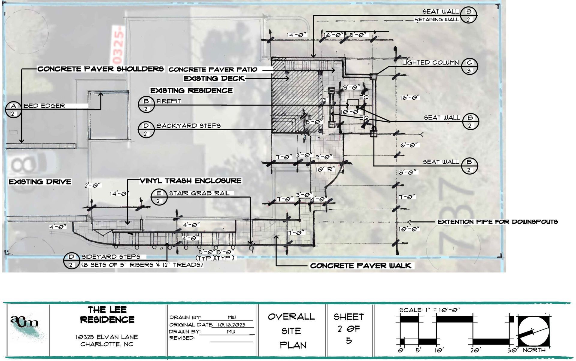 Technical floor plan/blueprint with labels, dimensions, and structural layout lines on a faded background