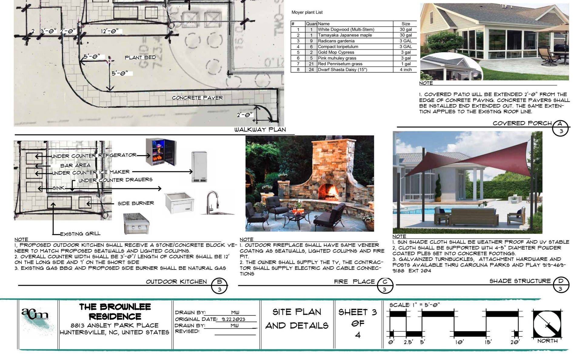 Collage of architectural plans, site layouts, and outdoor rendering images for a building project