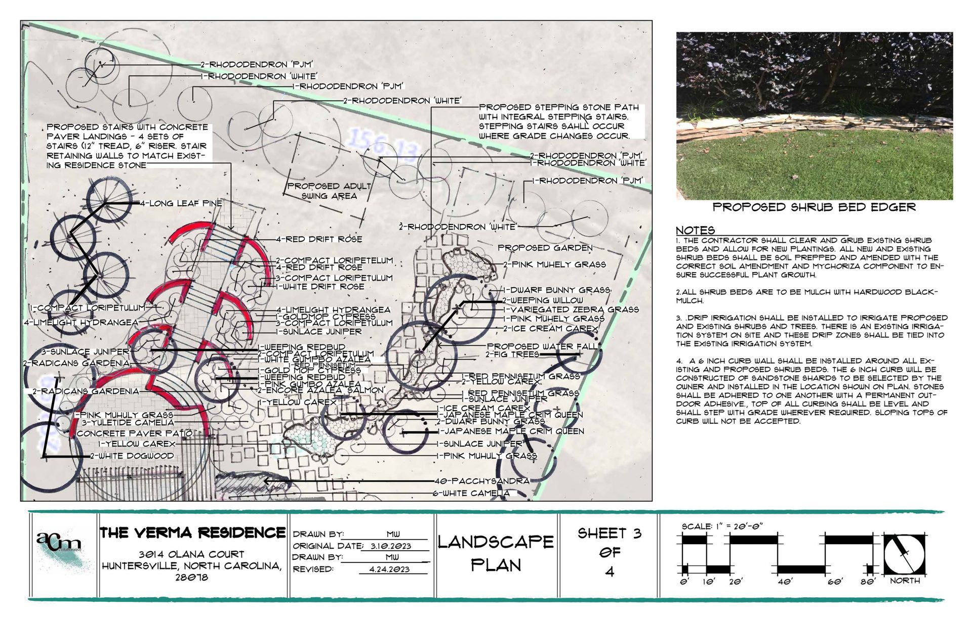 Annotated site plan with red and black markings and a small landscape photo inset on the right.