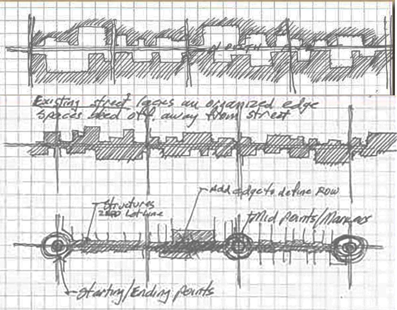Pencil sketch of a segmented mechanical design on graph paper with handwritten notes and dimensions