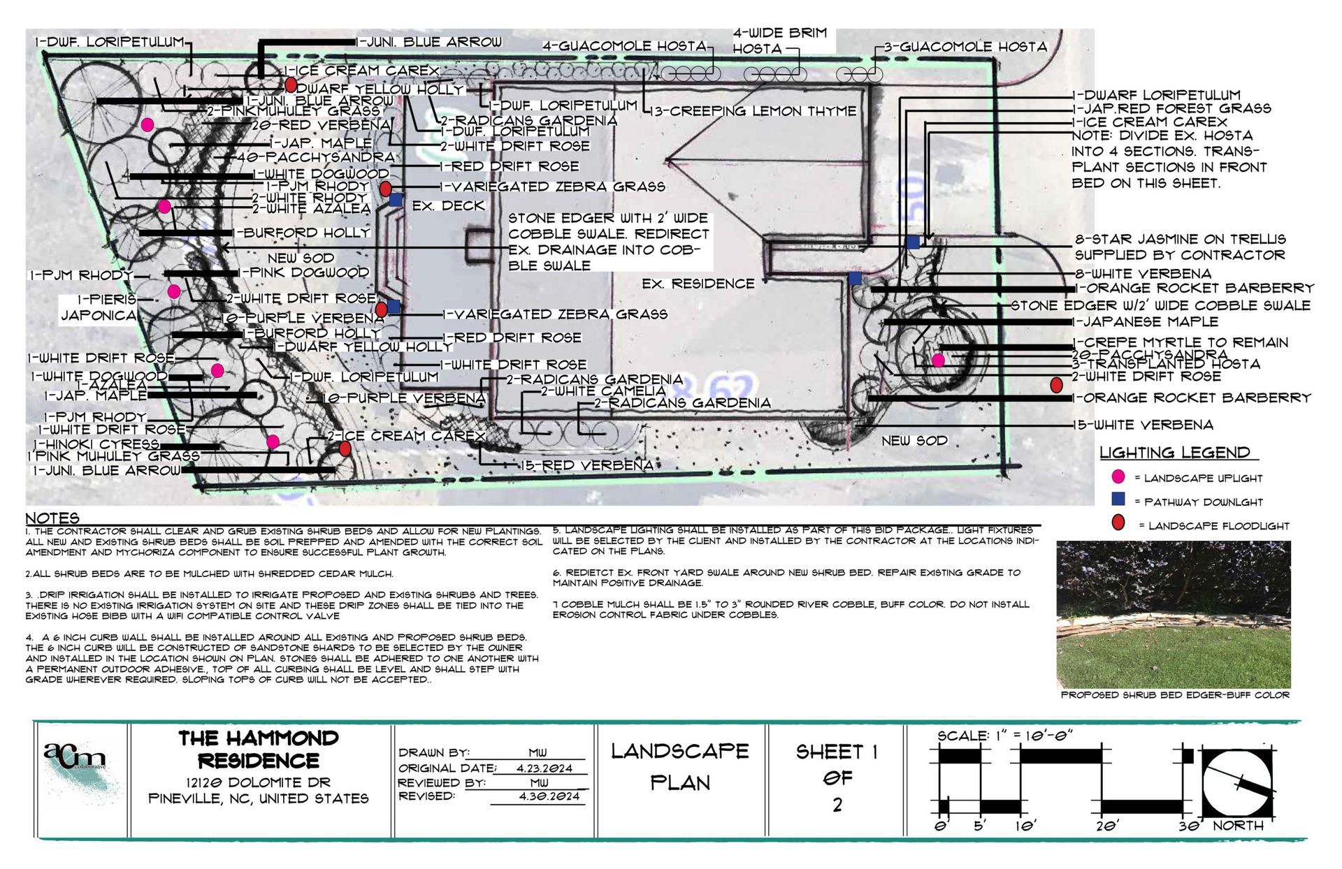 Detailed architectural site plan with black lines, red markings, and dense annotations.