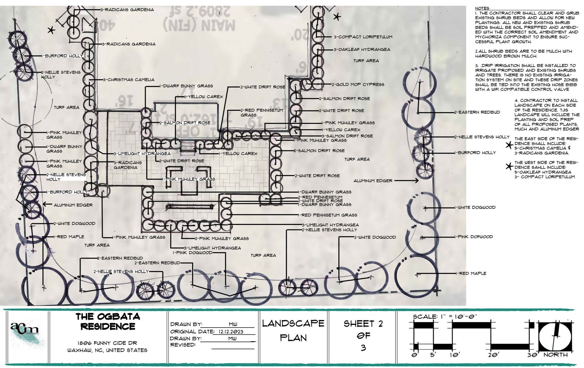Architectural site plan with building footprint, boundary lines, annotations, and title block at bottom