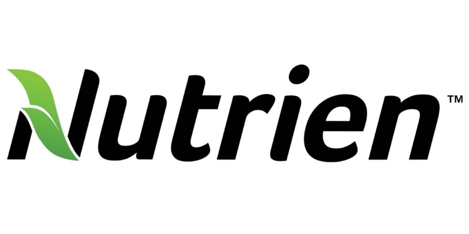 Nutrien logo in black and green text with a green leaf accent