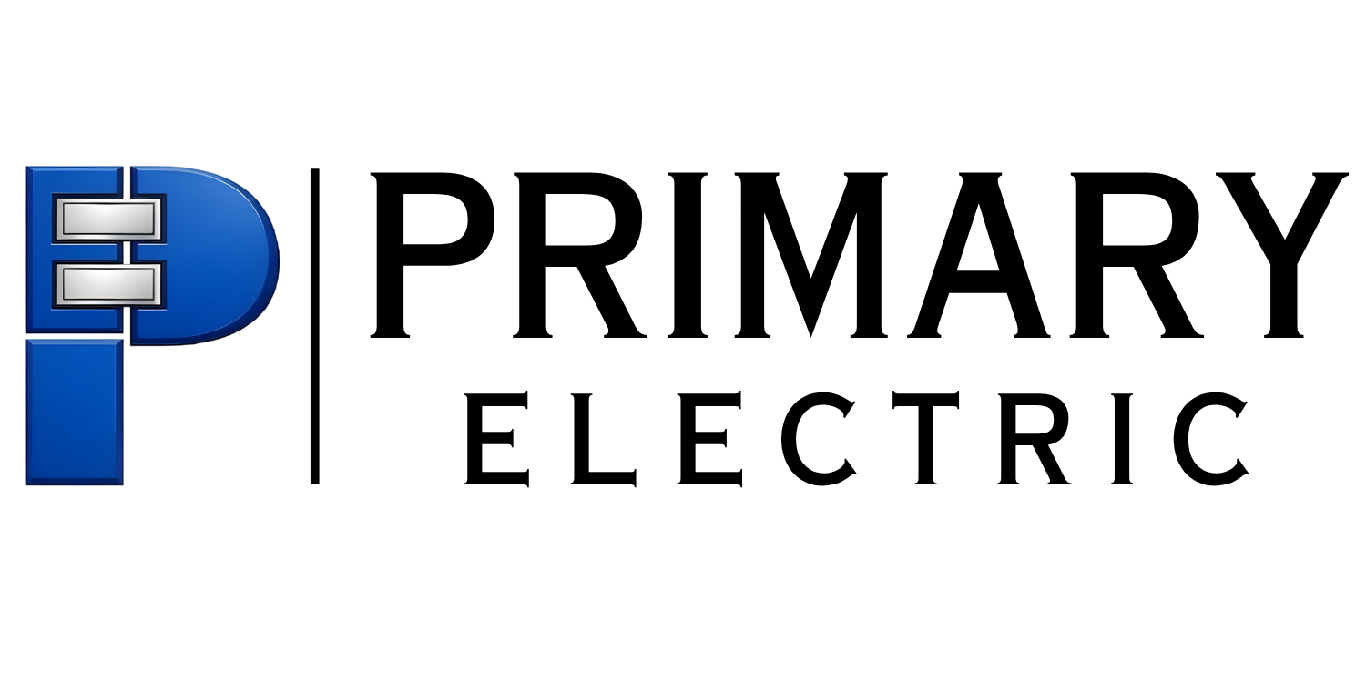 Primary Electric logo with blue and black text and a blue “P” icon