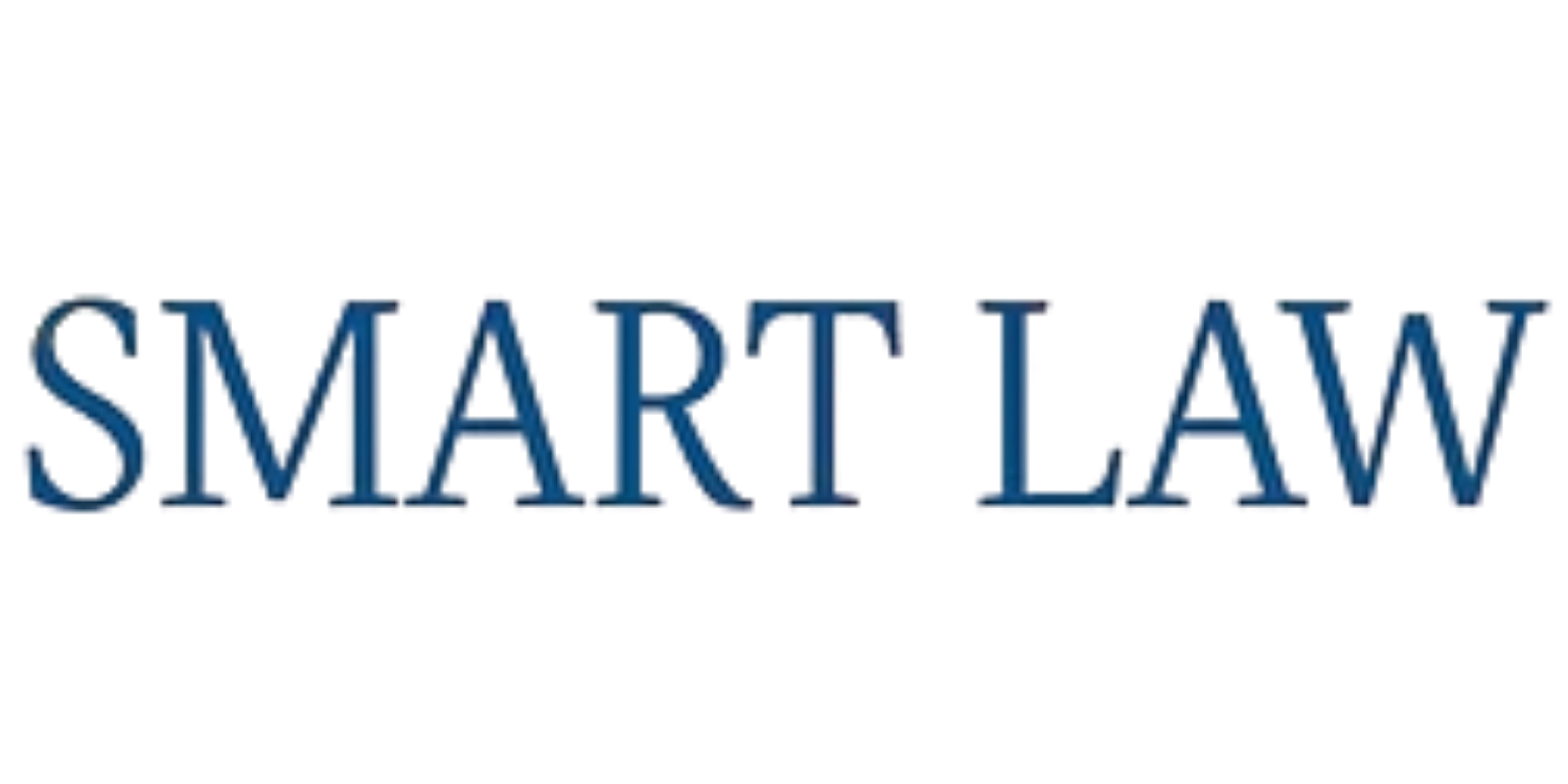 SMART LAW logo in blue serif text on a white background