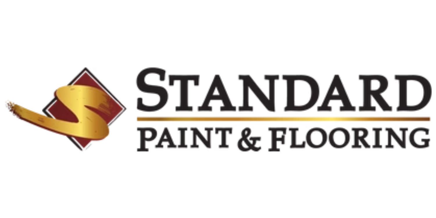 Standard Paint & Flooring logo with gold and maroon emblem and black text