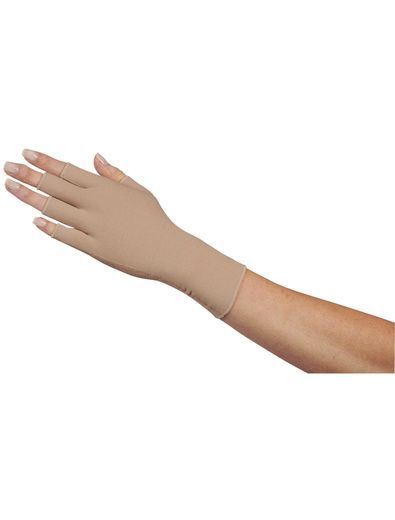 Tan compression glove on a person's arm.