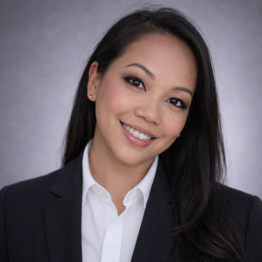 Woman in a blazer smiles, in business for herself, but a part of a community.