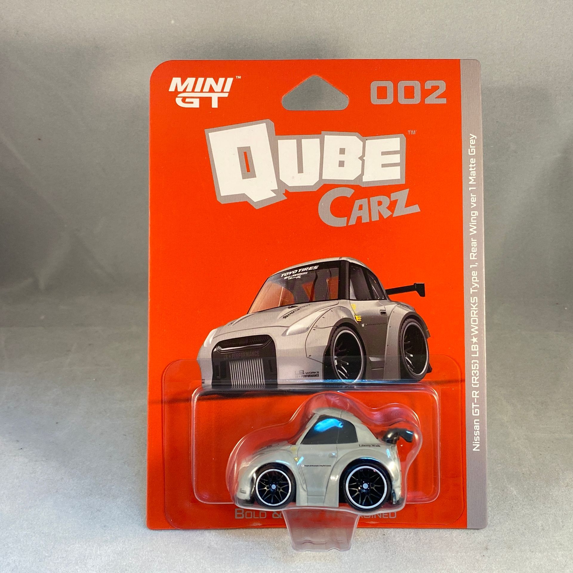 Mini GT Qube Carz - Nissan GTR (R35) LB-Works Type 1, Matte Grey - 002