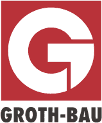 Rotes und weißes G-Logo mit dem Text „GROTH-BAU“ darunter