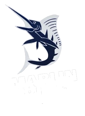 logo con un marlin blu e bianco con una lunga coda