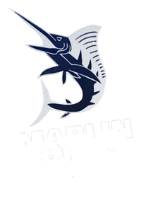 logo con un marlin blu e bianco con una lunga coda
