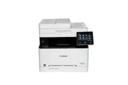 White Canon color laser printer with touchscreen control panel.
