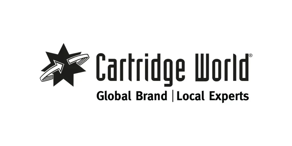 Cartridge World logo with a black starburst, text reads 