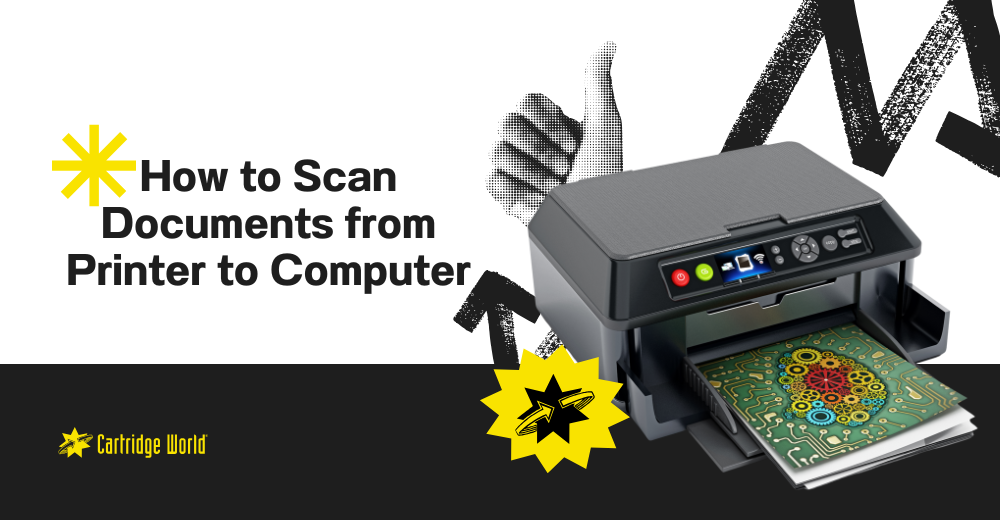 Printer scanning a document, with text