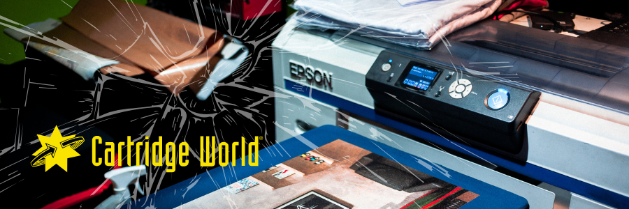 Cartridge World logo with a printer and paper.