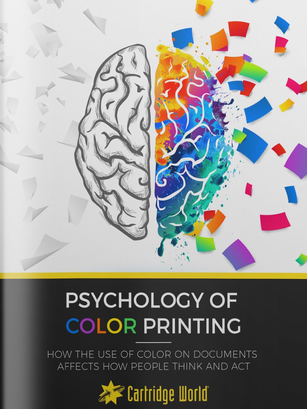 Brain illustration split, one side gray, the other colorful, with confetti.