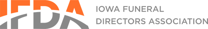 Iowa Funeral Directors Association logo in orange, black, and gray text and graphic.