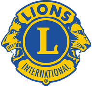Lions International logo: blue and gold emblem with a lion head, large L, and circular text.