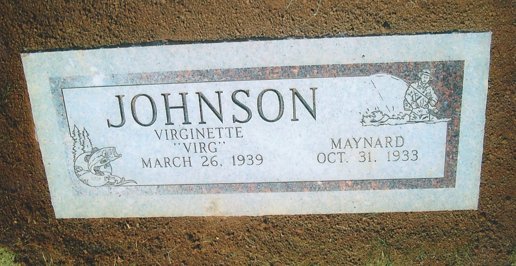 Johnson gravestone with engraved names and dates on a white stone marker.