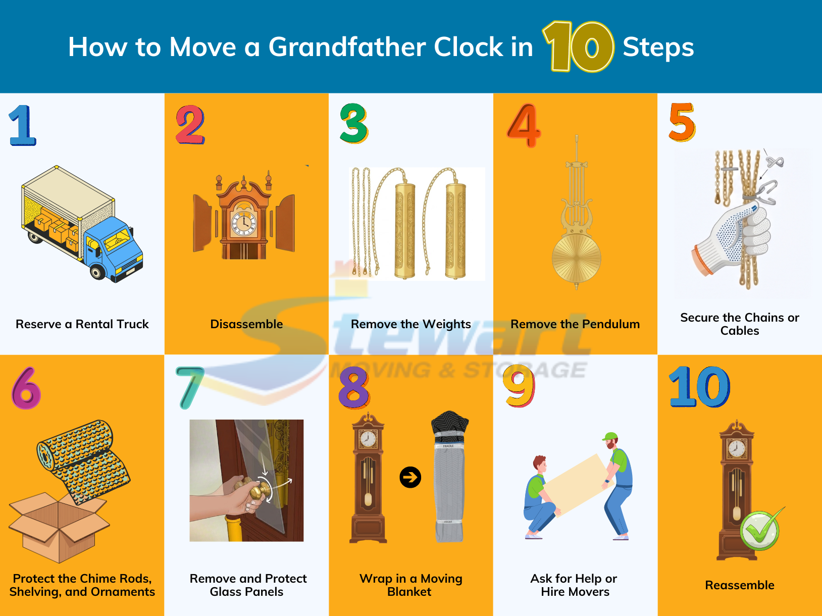 step by step how to move a grandfather clock