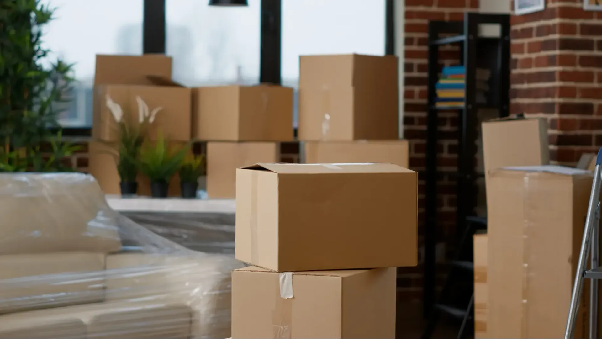 Moving boxes stacked in empty homoe