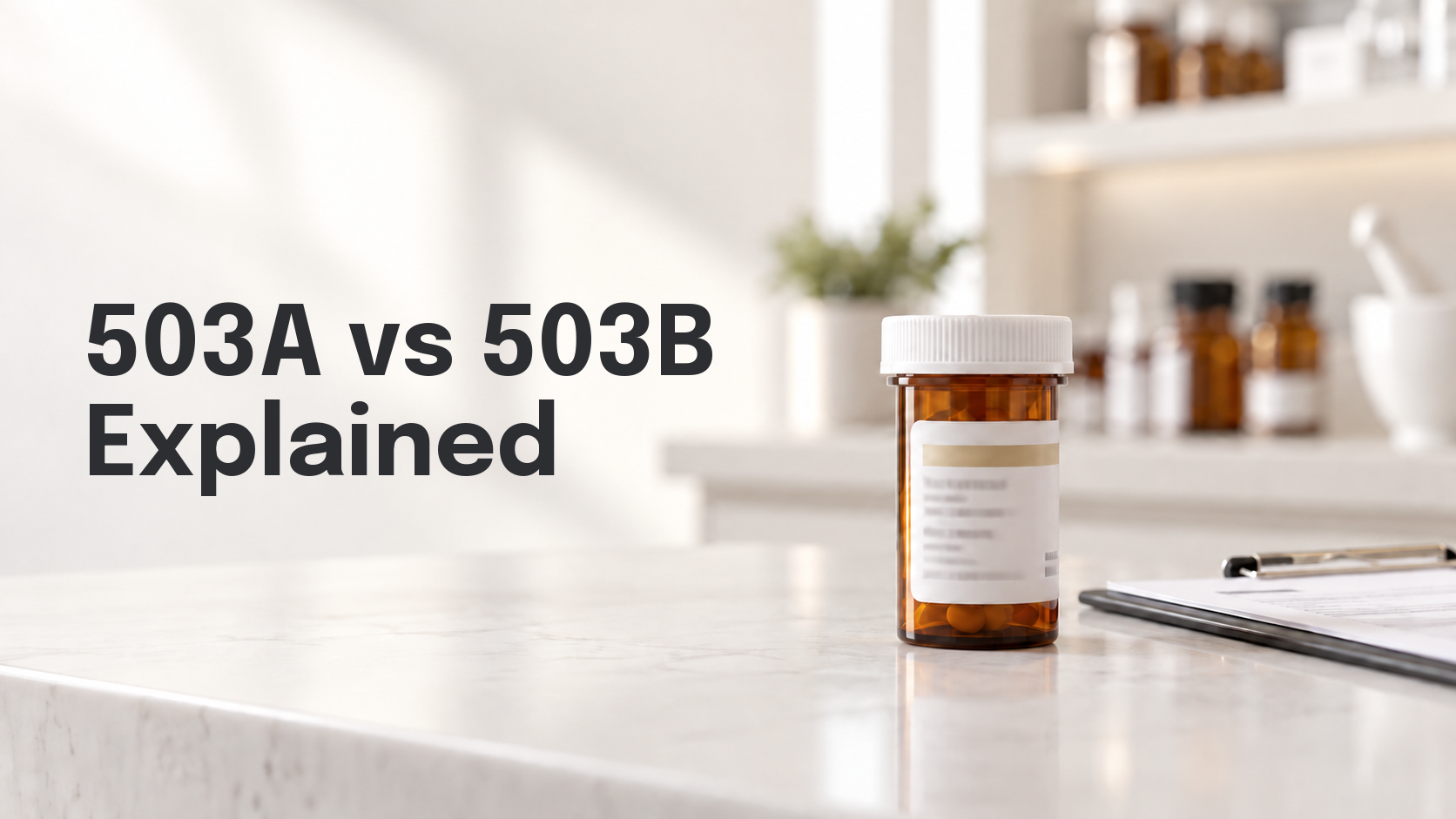  503A vs 503B compounding pharmacy label on clean medical counter