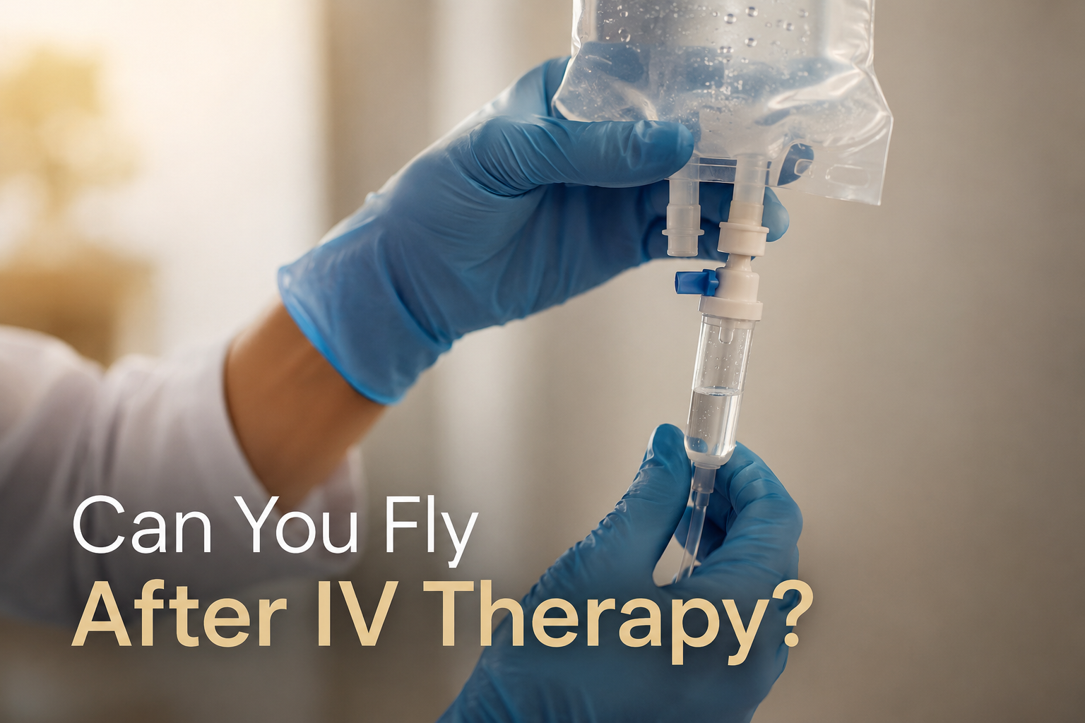Close-up of IV drip line illustrating IV therapy before flying safety