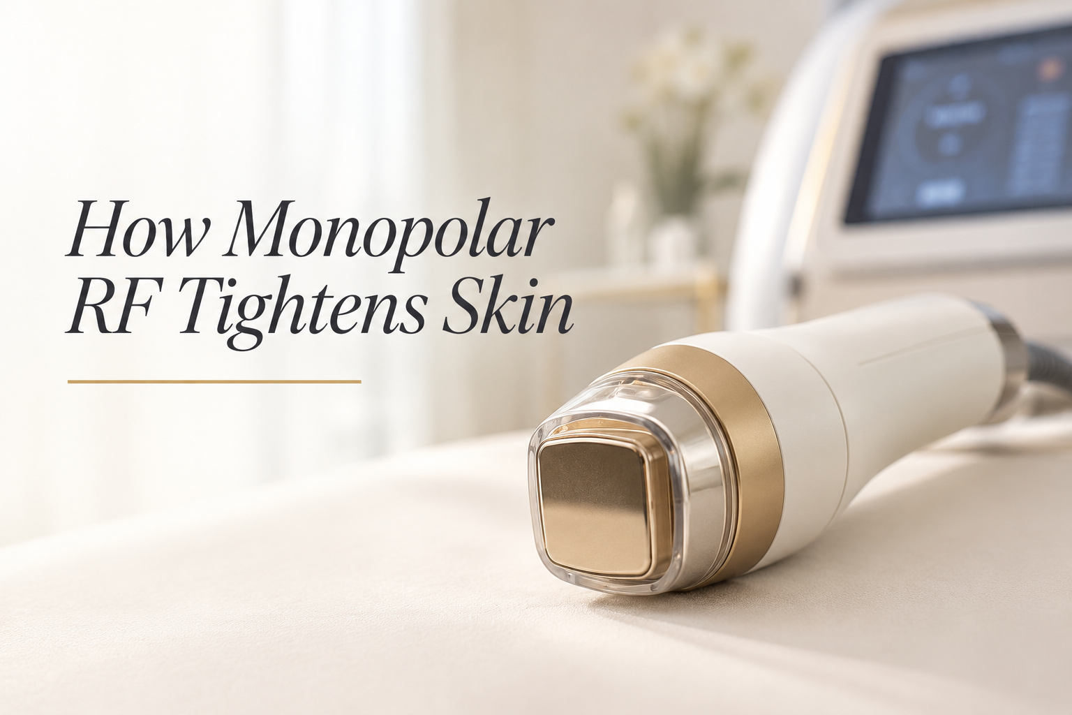 Radiofrequency handpiece tip in a Miami Lakes clinic illustrating monopolar RF skin tightening