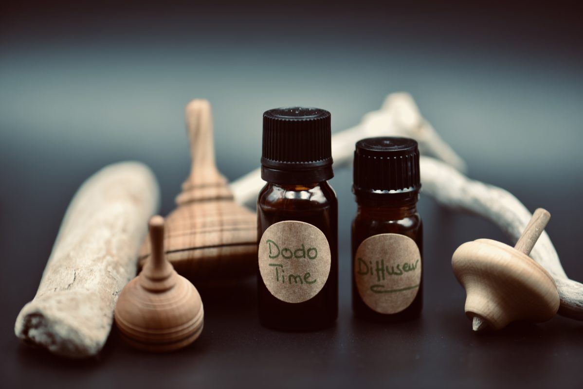 Two essential oil bottles,