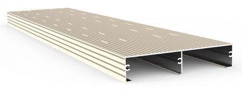 Une grille métallique beige avec un cadre noir.